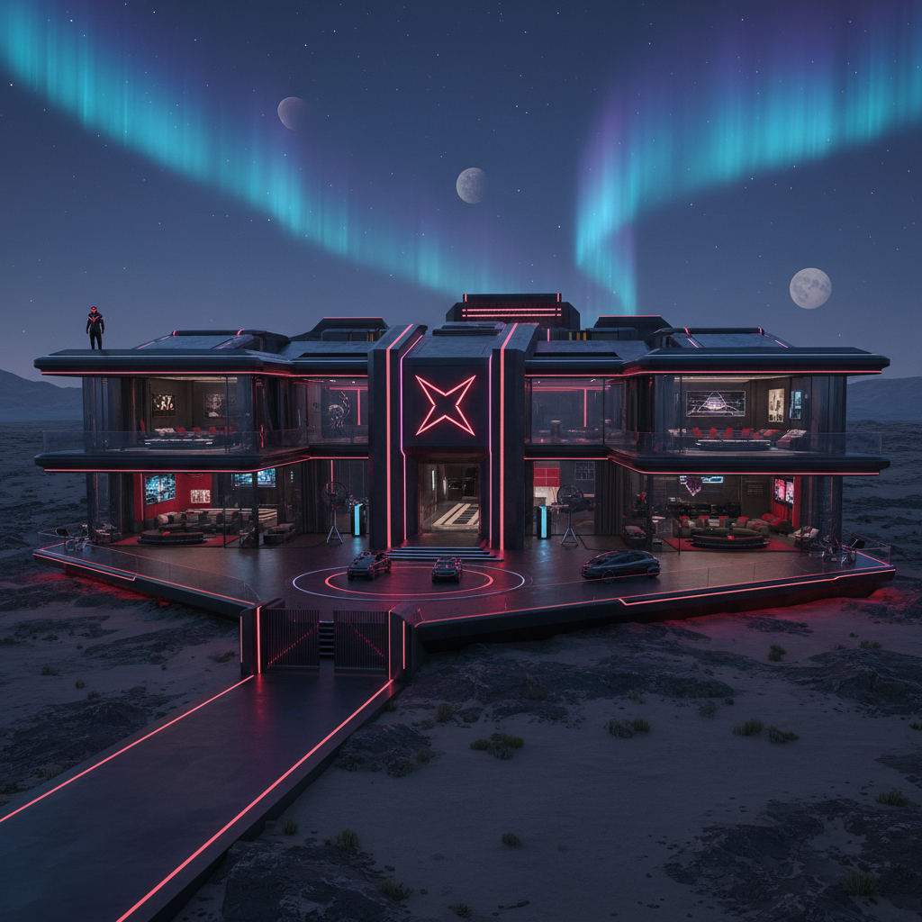 AI-generated image: Huge sci-fi mansion like the Weeknd.
